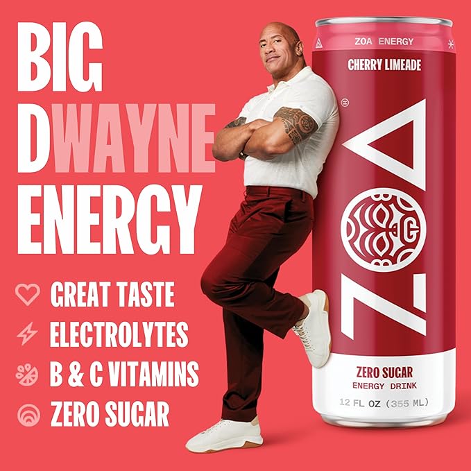 ZOA Zero Sugar Energy Drinks, Cherry Limeade - Sugar Free with Electrolytes, Healthy Vitamin C