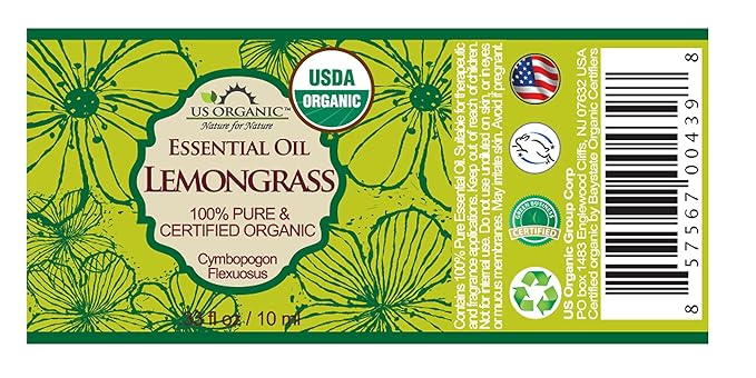 US Organic 100% Pure Lemongrass Essential Oil, USDA Certified Organic, Extracted by Steam