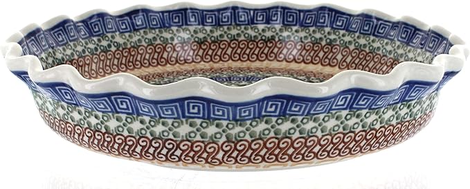 Blue Rose Polish Pottery - Brown Athena Pie Plate - 10" Diameter - Ceramic Baking Dish, For Pies