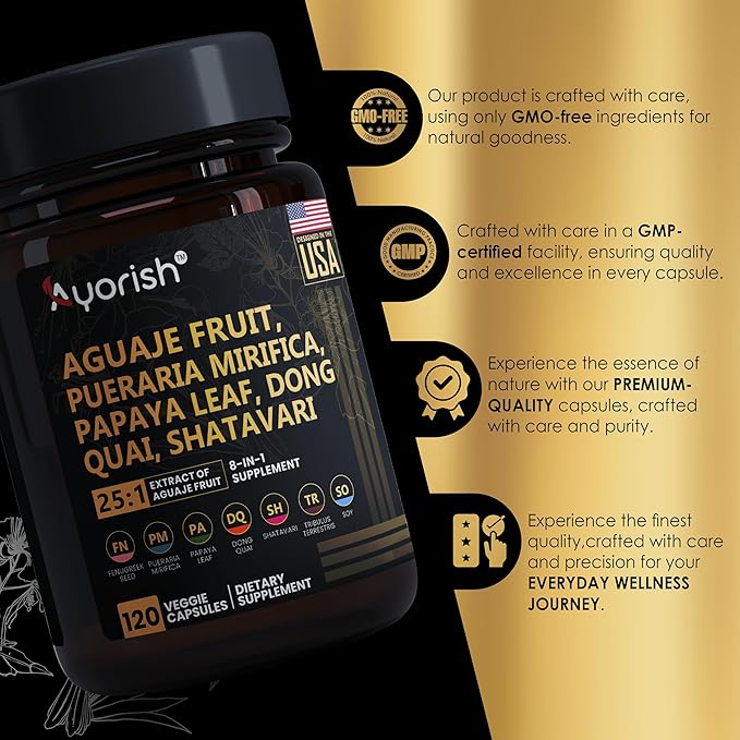 Aguaje Fruit Supplement1000mg 25:1 with Pueraria Mirifica, Papaya Leaf, Dong Quai, Shatavari, Wild