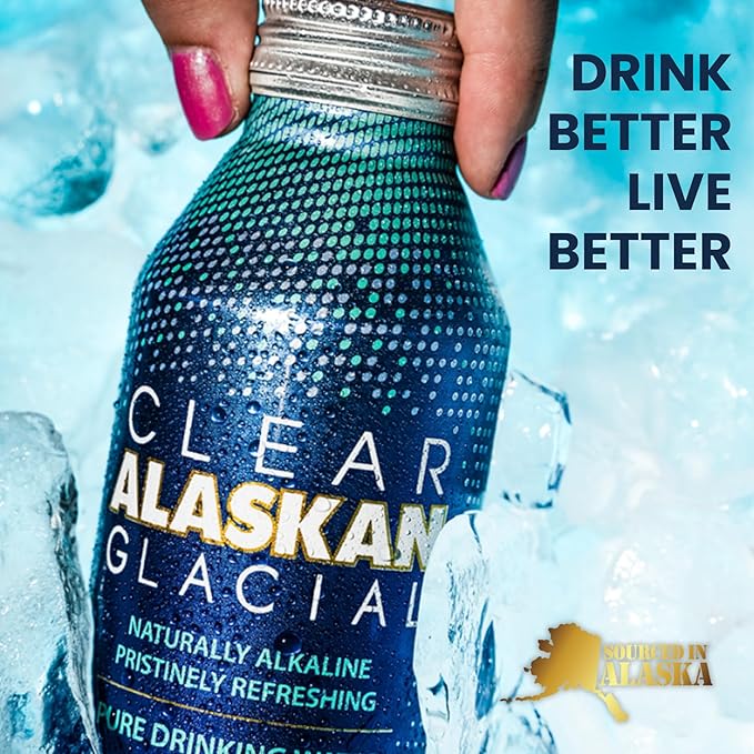 Clear Alaskan Fresh Glacier Water, Naturally Alkaline - Bottled in Aluminum with No Plastic | 16 Fl