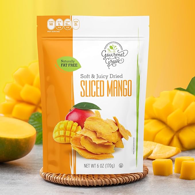 Gourmet Grove - Natural Dried Mango Slices 18 OZ Pack of 3 Pouch | Soft, Juicy, Sliced Mangoes |