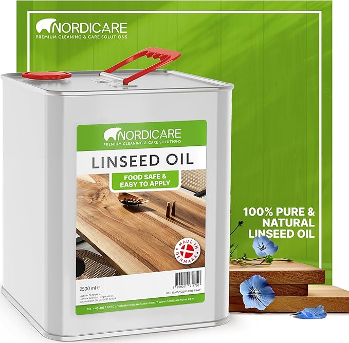 Nordicare 100% Pure & Natural Linseed Oil - Food-Safe for Wood Furniture - Enhances Original Wood