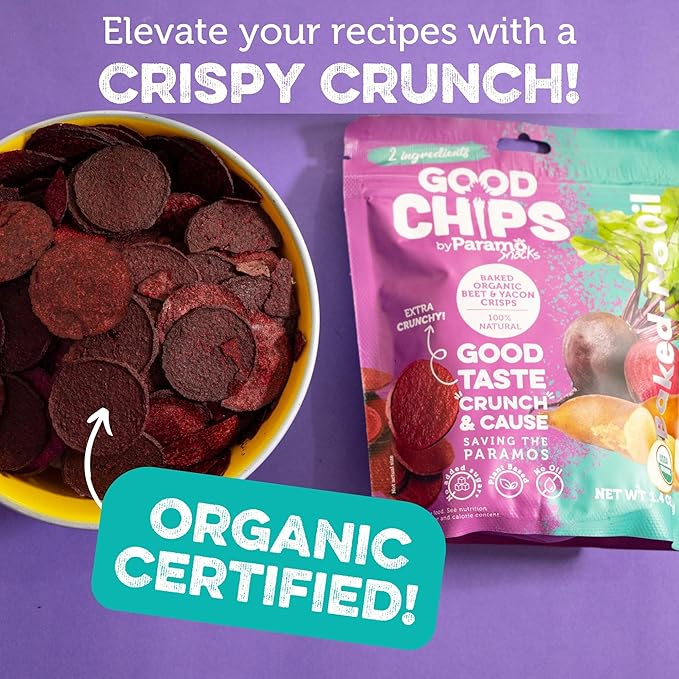 Good Chips Beet & Yacon - Crispy, Baked, No Oil, No Added Salt - Organic, High Fiber, Prebiotic