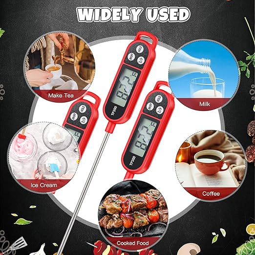6 Pcs Instant Read Meat Thermometer with Long Probe 9.65 Inch Kitchen Cooking Food Candy Waterproof