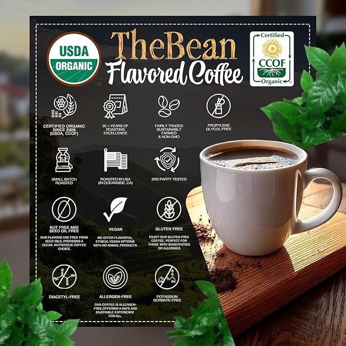 The Bean Organic Coffee Company Holiday Bean (Vanilla Cinnamon Spice), Medium Roast, Ground Coffee