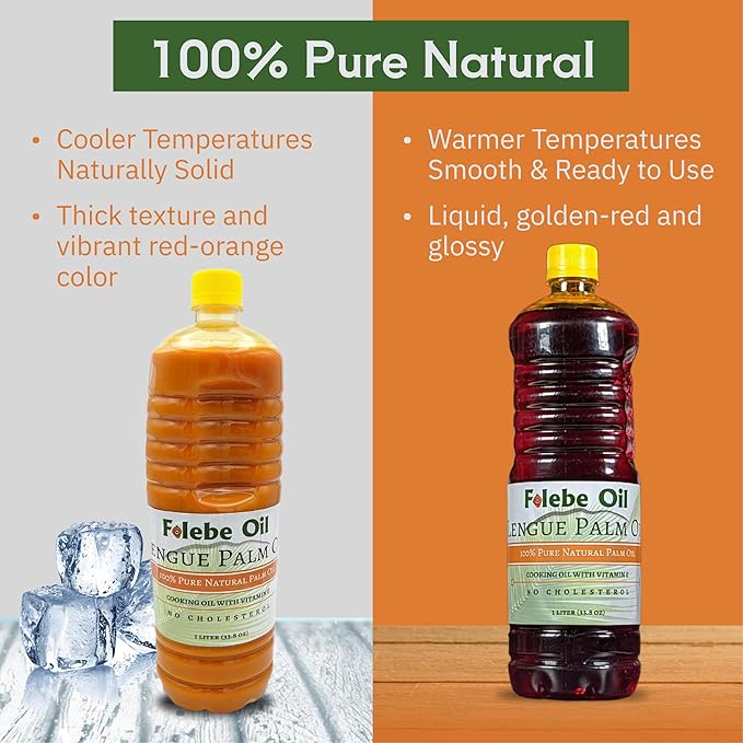 Folebe Oil 1L 100% Pure Natural Red Palm Oil ??Authentic Cameroonian Palm Oil for Cooking