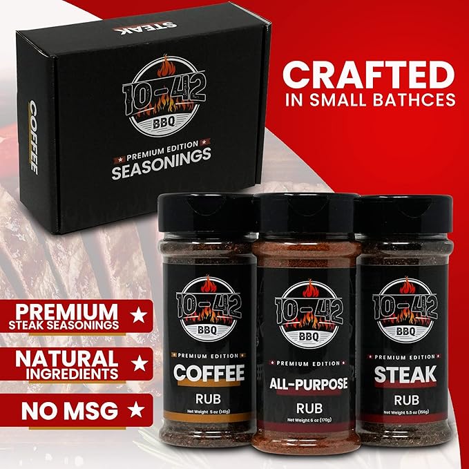 10-42 Steak Seasoning Gift Set - 3 Premium Flavors : All Purpose, Steak, Coffee Rub | Gourmet Meat