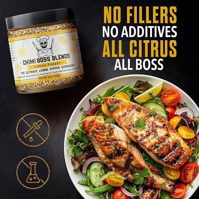 Lemon Pepper Seasoning by Chimi Boss Blends, 5oz ??Bold Zesty Citrus & Cracked Pepper Spice Blend
