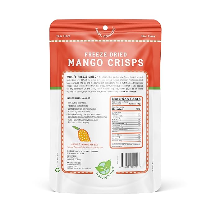 Nature’s Turn Freeze-Dried Mango Crisps – Healthy, Gluten-Free, Crispy & Delicious, Plant-Based