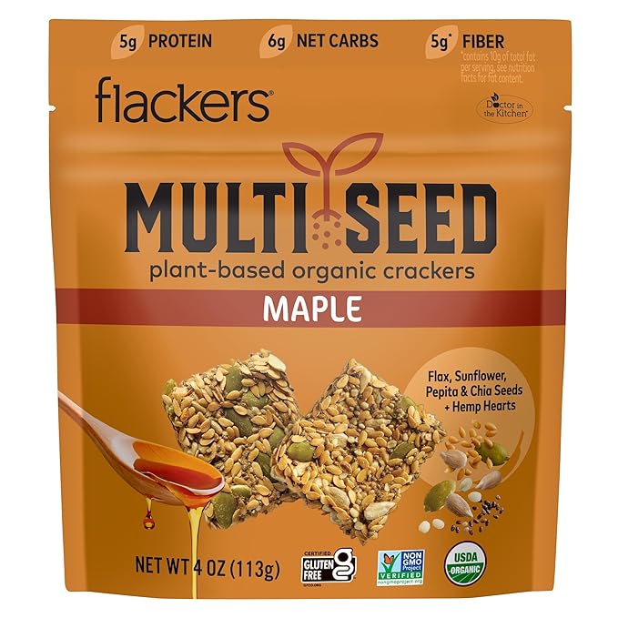 Flackers Organic Maple Multi-Seed Crackers, 4 Ounce 1-Pack, Gluten Free, Non GMO, Vegan, Keto