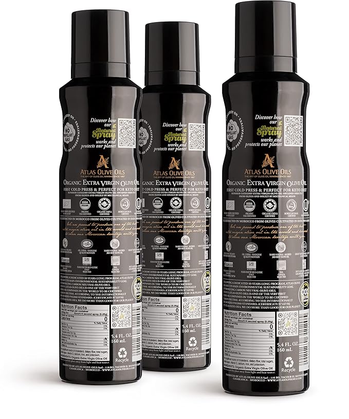 Cooking Oil by Atlas, Extra Virgin Olive Oil Spray, Dual Function Spray and Stream, 5.4 fl oz, 3