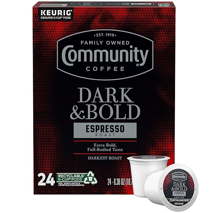 Community Coffee Dark & Bold Espresso Roast 24 Count Coffee Pods, Compatible with Keurig 2.0 K-Cup