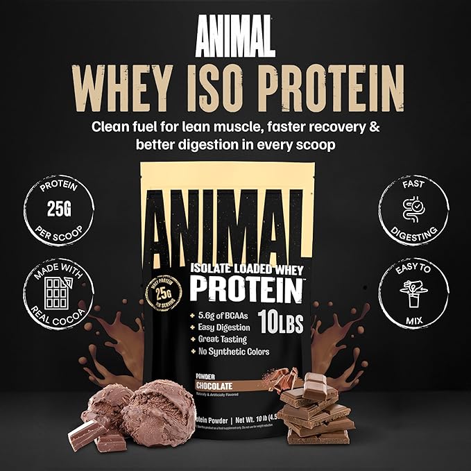 Animal Whey Isolate Protein Powder - Loaded for Pre & Post Workout Muscle Builder and Recovery with