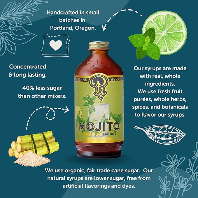 Portland Syrups Mojito Syrup - Refreshing Mint and Zesty Lime Flavor - Premium Beverage Concentrate