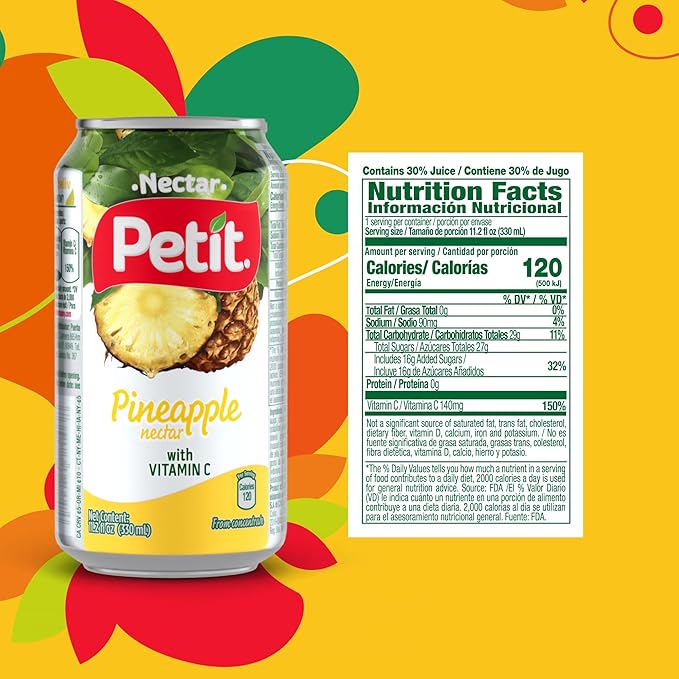 Petit Pineapple Nectar, 330 ml Cans (Pack of 24) ??Refreshing Tropical Fruit Juice Beverage