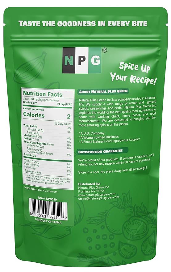 NPG Premium Black Cardamom Pods (Tsao Ko/Cao Guo) 16 Ounces Whole, Large, and Aromatic Brown Seed