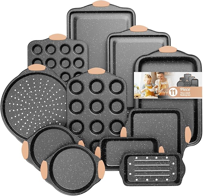 11-Piece Baking Pans Set, Nonstick Bakeware Sets, Oven Pans for Baking with Silicone Handles