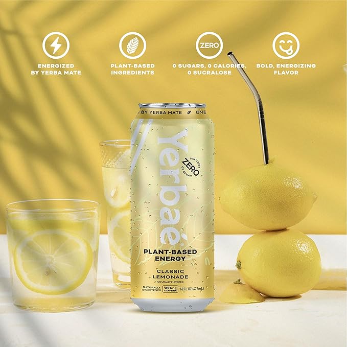 Yerbae Energy Beverage - Classic Lemonade, 0 Sugar, 0 Calories, 0 Carbs, Energized by Yerba Mate