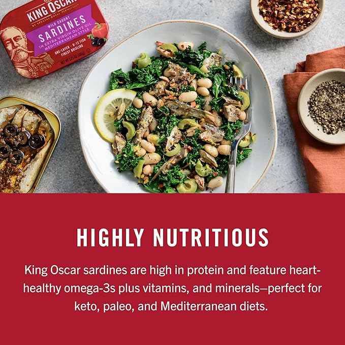 King Oscar Two-layer Sardines in Extra Virgin Olive Oil Cross-Pack, 3.75 Ounce (Pack of 12)