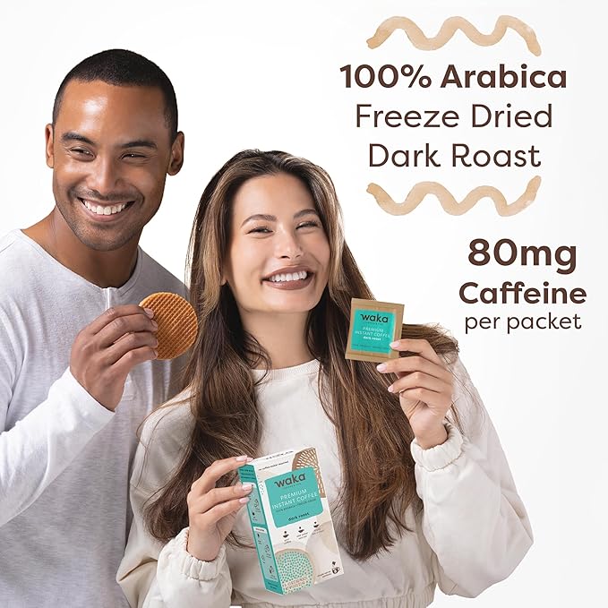 Waka Premium Instant Coffee Sachets — 100% Arabica Freeze Dried Beans — For Hot or Iced Coffee (8