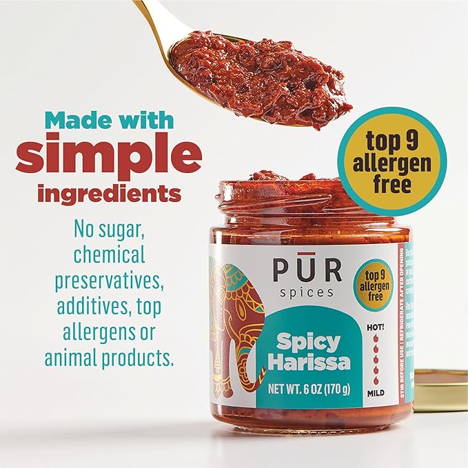 PUR Spices Original Spicy Harissa Paste I Hot Sauce for Cooking and Dipping I Spicy Chili Pepper