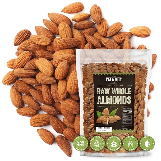 Raw California Almonds 48 oz (3 lbs) | Natural | Whole | Batch Tested Gluten & Peanut Free | No PPO