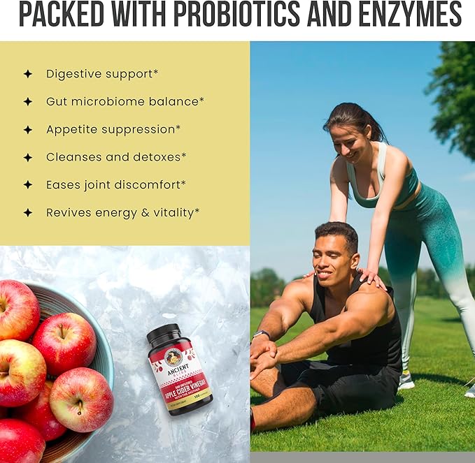 Ancient Bliss Apple Cider Vinegar Organic Capsules with The Mother, Helps Improve Digestion