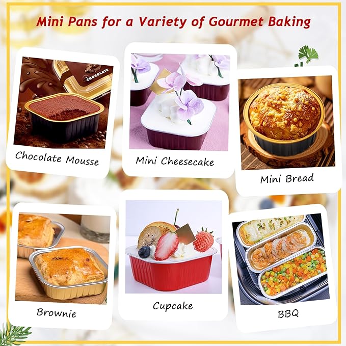 120pack 5oz Mini Cake Pans with Lids,LNYZQUS Foil Cupcake Cups Small Brownie Baking Tins,Square