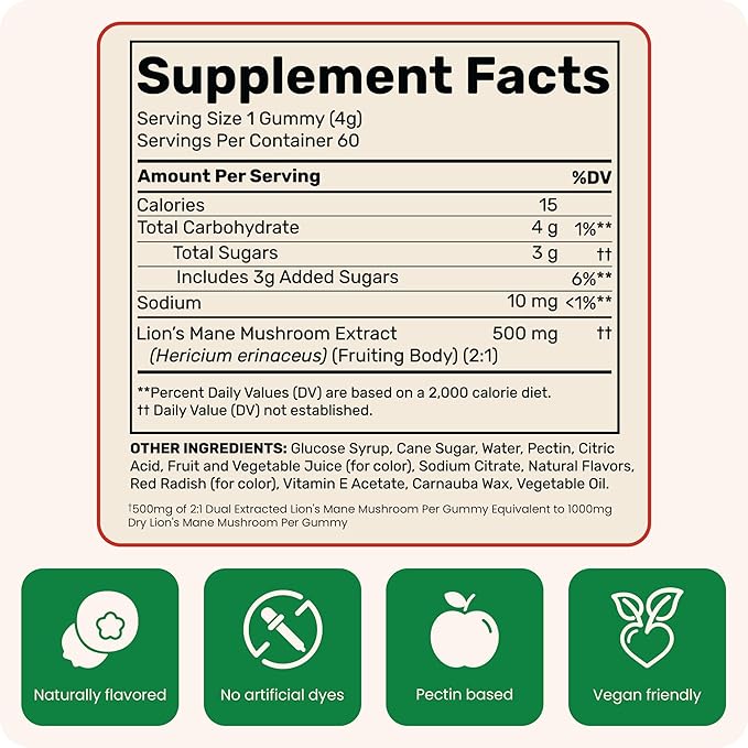 Fungies Lion's Mane Mushroom Gummies, Mixed Blueberry & Strawberry Flavor - Mushroom Supplement