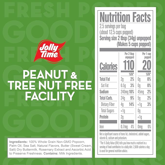 Jolly Time Healthy Pop Buttery Microwave Popcorn, Low Fat Gluten Free Non-GMO, 3oz Sharing Bag, 3