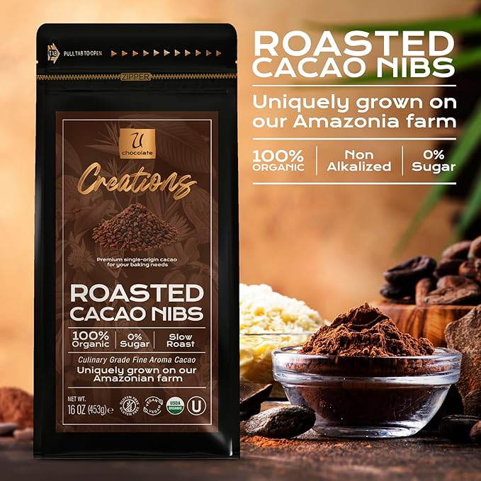 U Chocolate Creations | Organic Cacao Nibs (16 oz) | Fresh from our Farm | 100% natural, 0% Sugar |