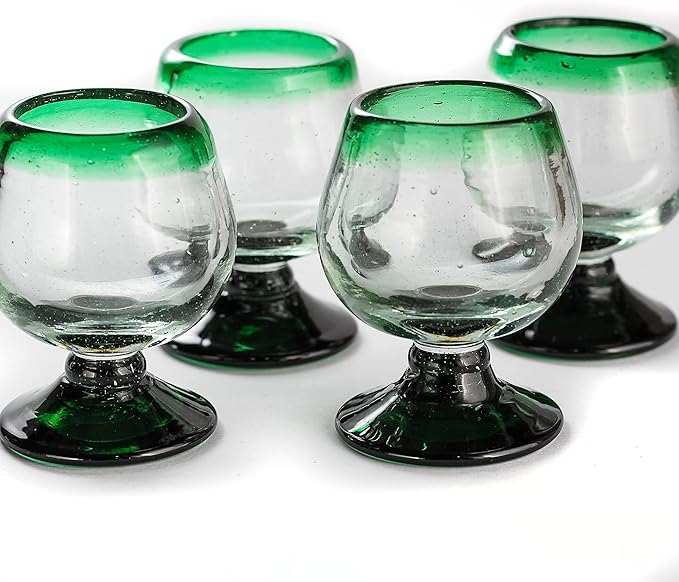 Authentic Mexican Tequila Hand Blown Shot Glasses - Set of 4-2 oz - Mini Glass Snifters - Heavy