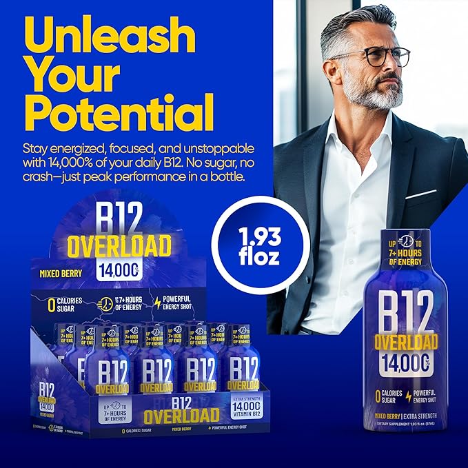 B12 Overload Extra Strength Energy Shot ??Mixed Berry ??260mg Caffeine, 14000% B12, Electrolytes