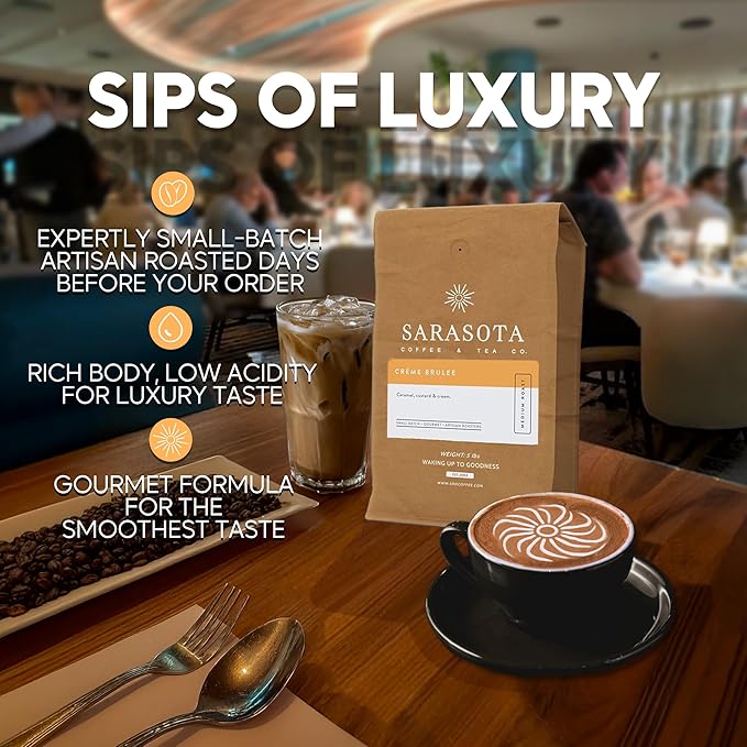 Sarasota Coffee Whole Bean Creme Brulee | Medium Roast Gourmet Flavored Coffee Beans | Low Acid
