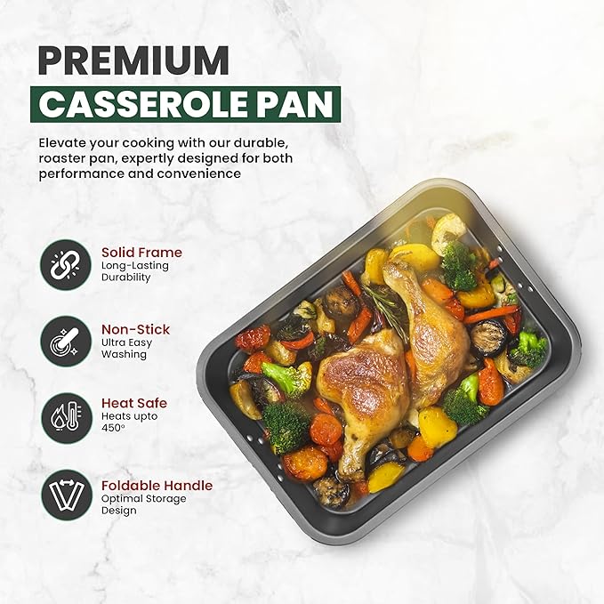 Large Lasagna Pan 12??x 16??- Heavy-Duty Nonstick Casserole Dishes for Oven - Convenient Deep