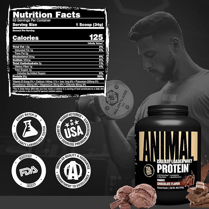 Animal Whey Isolate Protein Powder - Loaded for Pre & Post Workout Muscle Builder and Recovery with