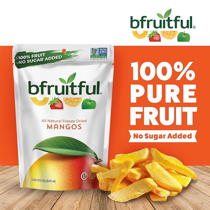 bfruitful Freeze-Dried Mango, Freeze Dried Fresh Fruit Bites, Gluten Free, Vegan, Dairy Free