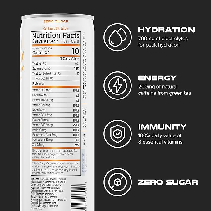 PHX Hydration Energy Drink - 700mg Electrolytes, 200mg Natural Green Tea Caffeine, 100% Daily Value
