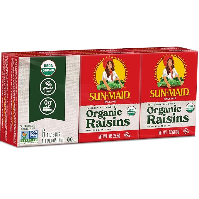Sun-Maid Organic California Sun-Dried Raisins - (72 Pack) 1 oz Snack-Size Box - Dried Fruit Snack
