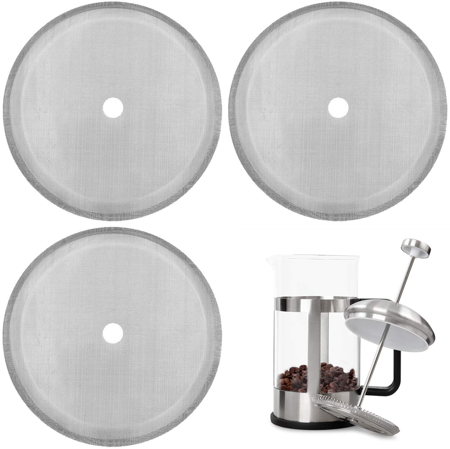 Boao 3 Packs French Press Replacement Cafetiere Filter Mesh Screen Coffee French Press Filters, 4