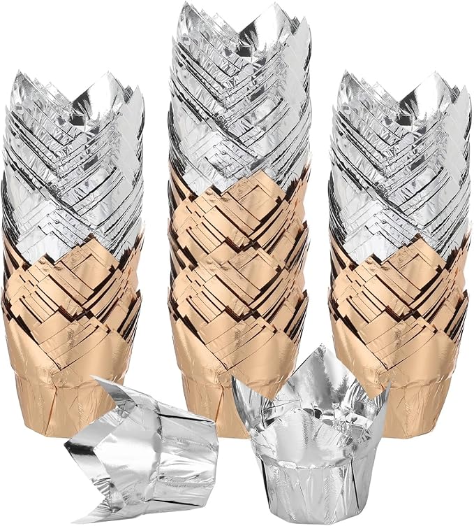 uxcell 100 Pcs Tulip Cupcake Liners, Muffins Liners Aluminum Foil Cupcake Wrappers Baking Cups