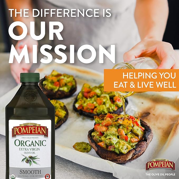 Pompeian USDA Organic Smooth Extra Virgin Olive Oil, Contains Polyphenols, First Cold Pressed, 68