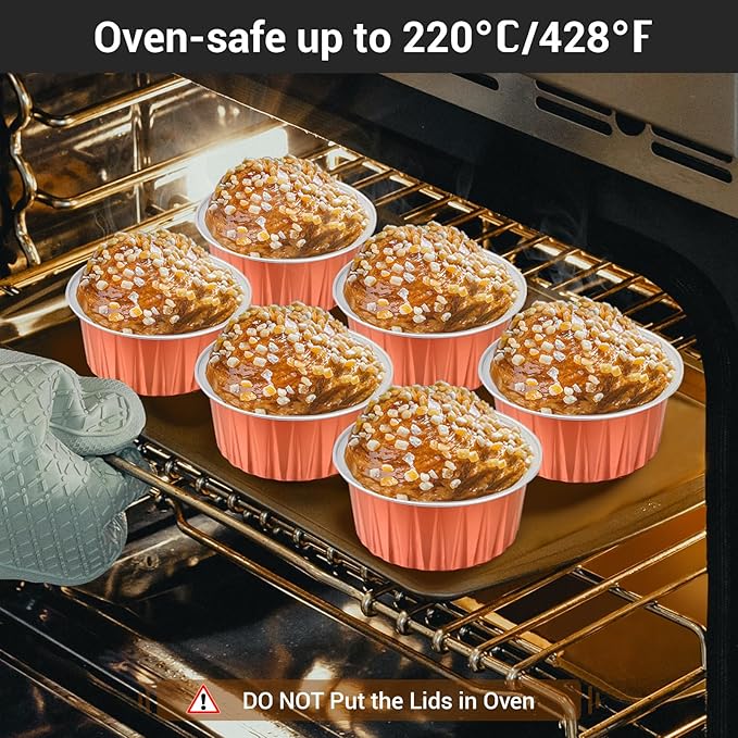 EUSOAR Cupcake Liners for Baking, 60pcs 5oz Foil Ramekins with Lids Dessert Containers, Disposable
