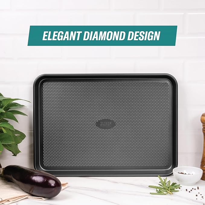 Baker's Secret Baking Sheet Pan Set, 3x Cookie Sheets for Oven, Diamond Texture Premium Air Flow