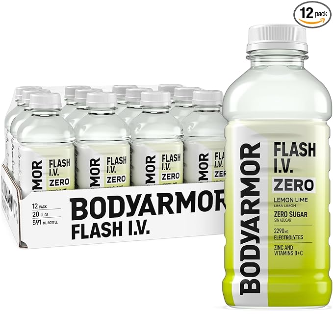 BODYARMOR Flash I.V. Zero Sugar Electrolyte Beverage, Lemon Lime, Hydration Drink For Rapid