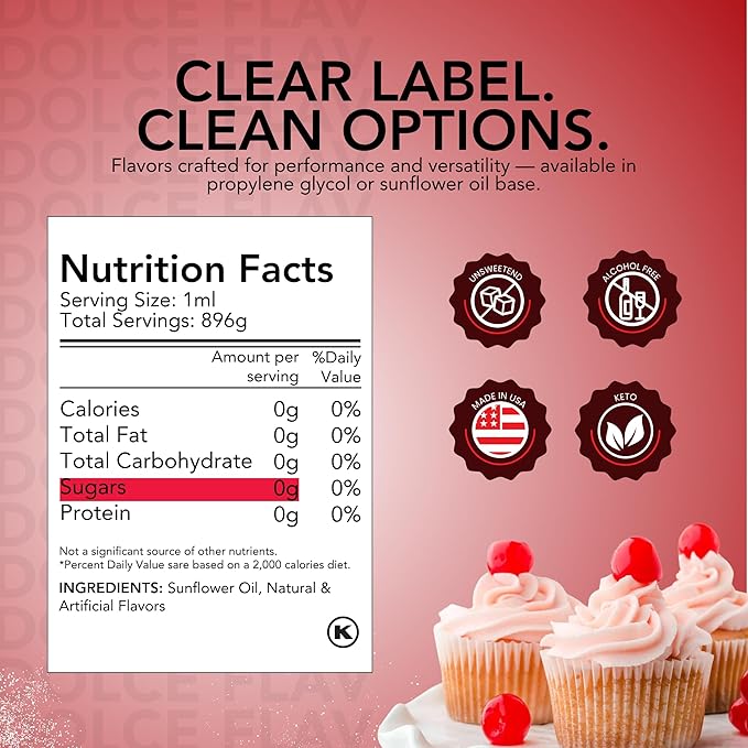 Dolce Flav Cherry Flavoring ??32 oz. ??Premium Oil-Based Extract for Chocolates, Frostings, Baked