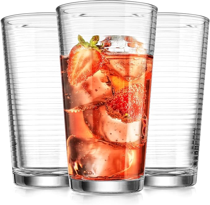Glaver's Drinking Glasses Set of 10 Highball Glass Cups, Premium Quality 17 Oz. Coolers, Ribbed