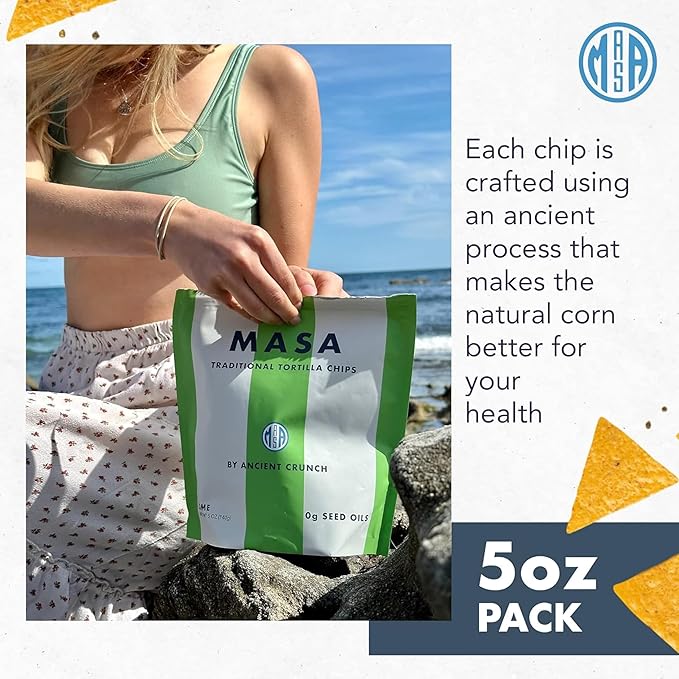 MASA Chips - Lime Flavored Tortilla Chips, Handmade Corn Chips & Crisps - Naturally Grown White
