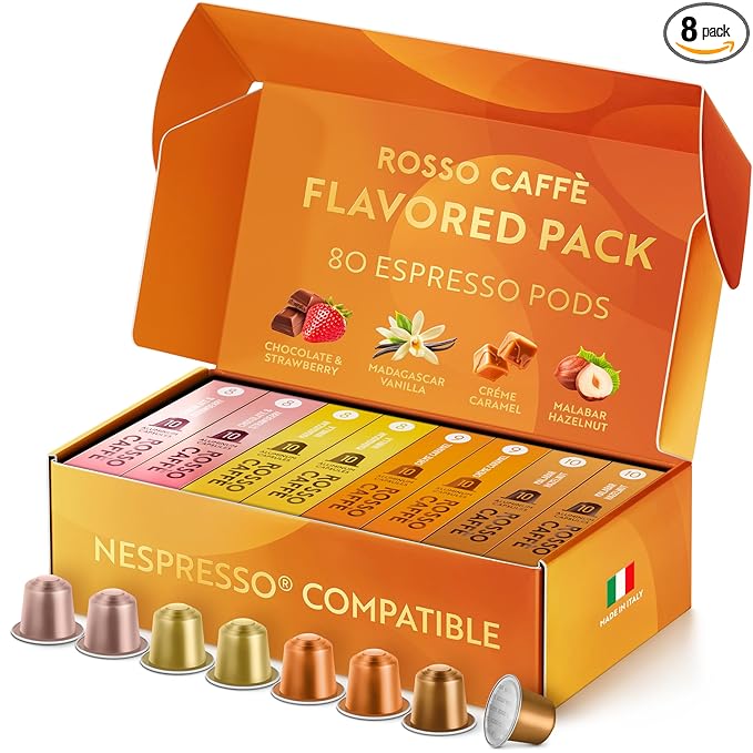 ROSSO CAFFÈ Espresso Coffee Pods for Nespresso Original Machines - 80 Capsules Flavored Pack, 4